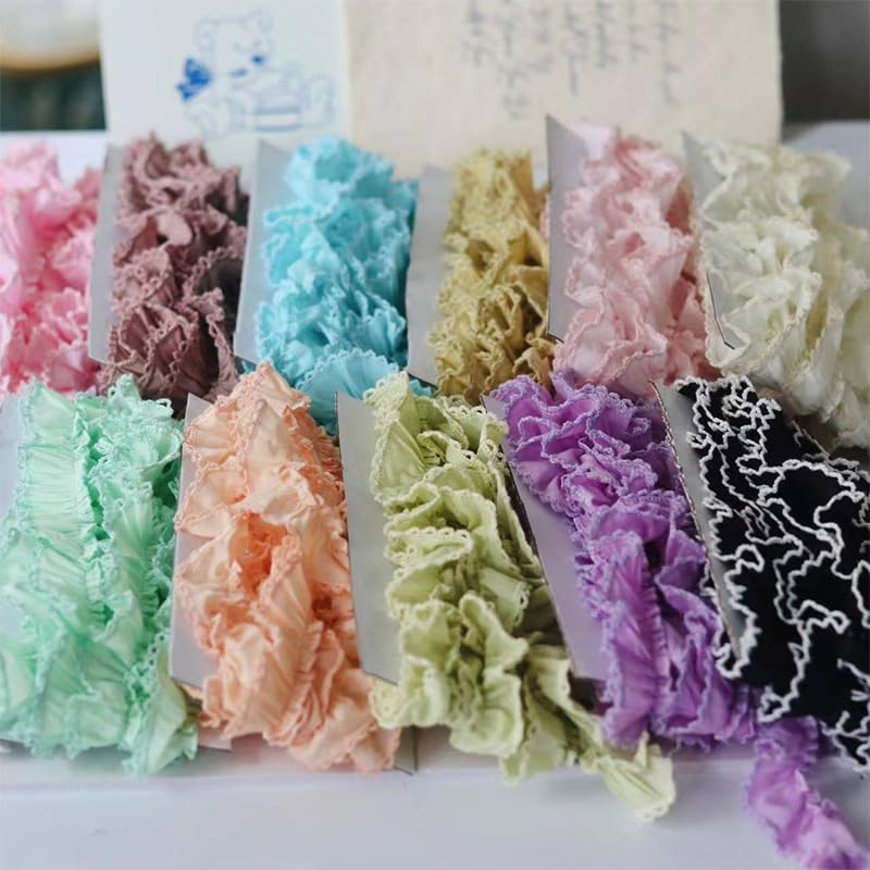 Yalulu 5 Yards Cotton Pleated Lace Trim, 1.1inch Wide Ruffle Trim